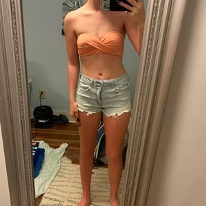 Strapless orange bikini top